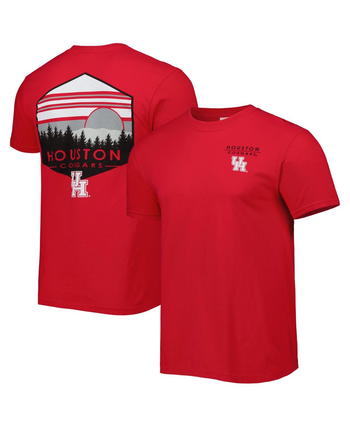 Image One Red Houston Cougars Landscape Shield T-shirt In Red