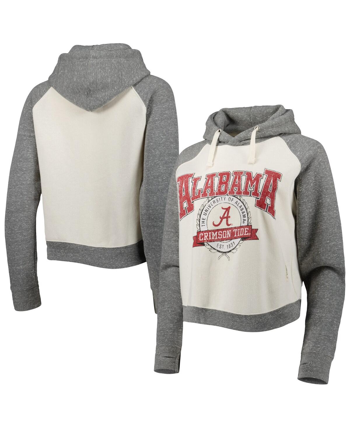 PRESSBOX WOMEN'S PRESSBOX CREAM, HEATHER GRAY ALABAMA CRIMSON TIDE CODY TRI-BEND RAGLAN PULLOVER HOODIE 