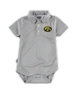 Infant Boys and Girls Charcoal Iowa Hawkeyes Carson Striped Polo Shirt Bodysuit