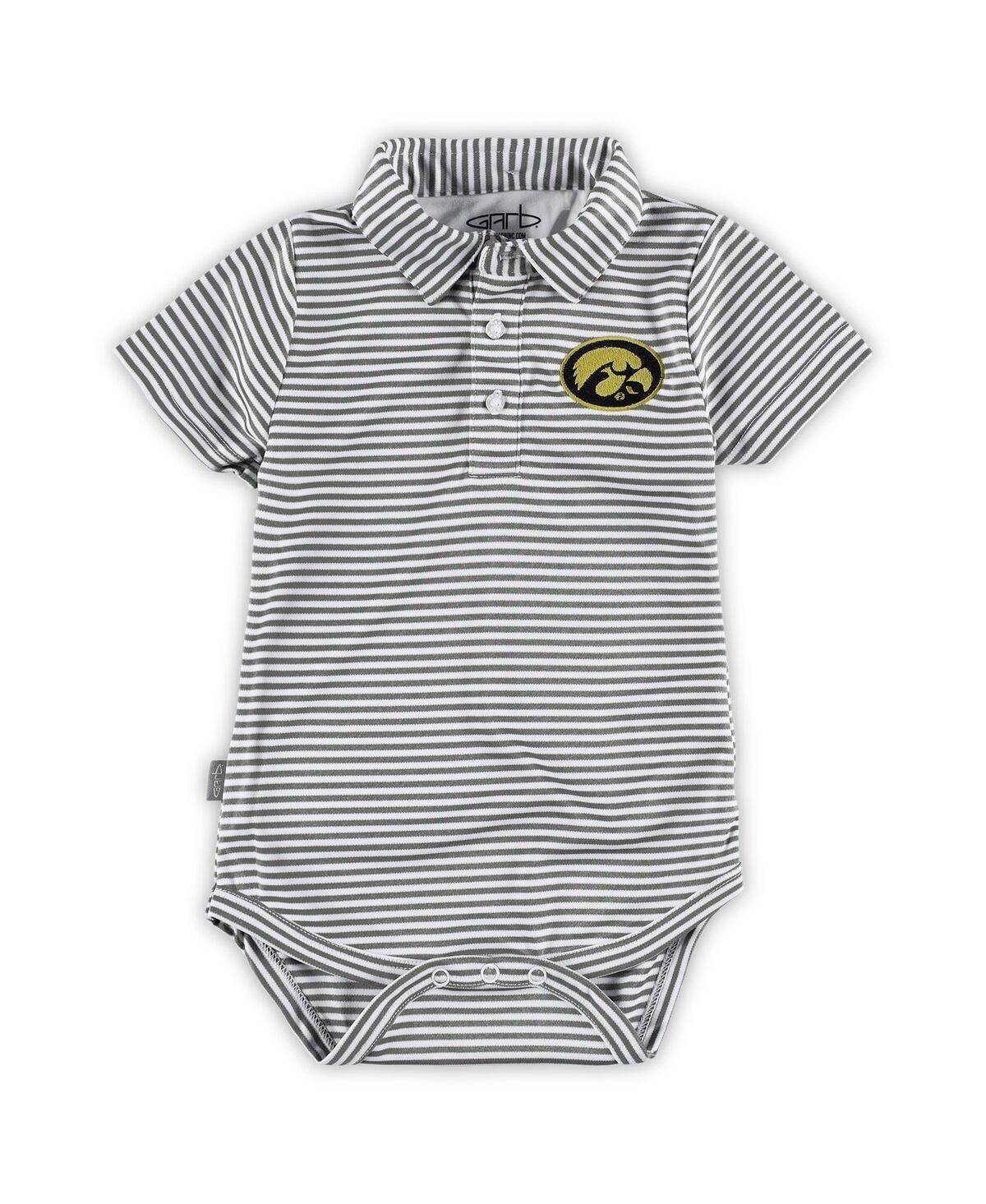 Shop Garb Infant Boys And Girls  Charcoal Iowa Hawkeyes Carson Striped Polo Shirt Bodysuit
