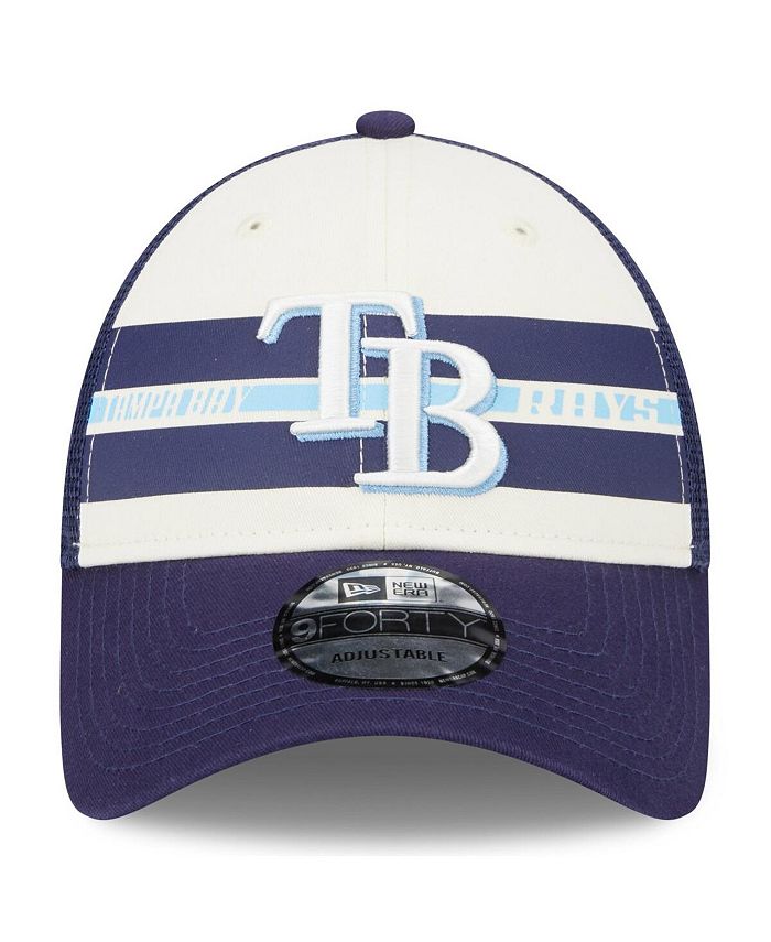 New Era Men's White, Navy Tampa Bay Rays Team Stripe Trucker 9FORTY
