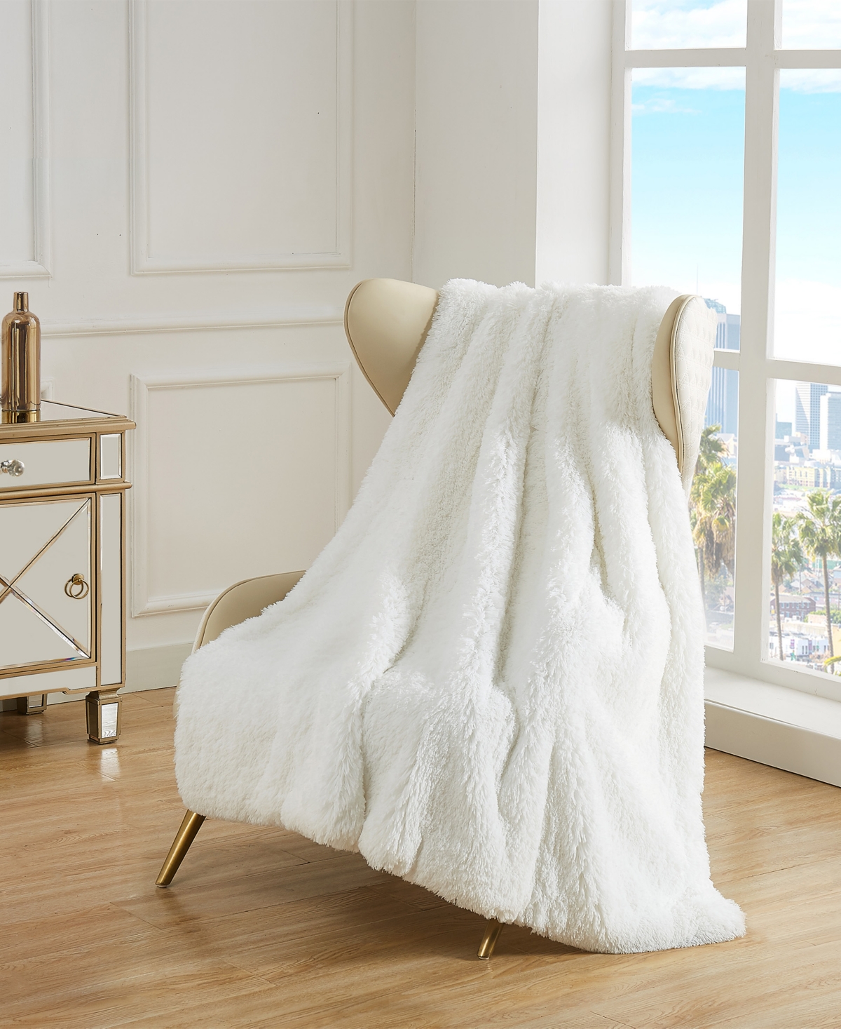 Juicy Couture Shaggy Faux Fur Plush Throw, 50" X 70" In White
