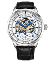 Stuhrling Men's Legacy Black Leather, White Dial, 44mm Round Watch - Black