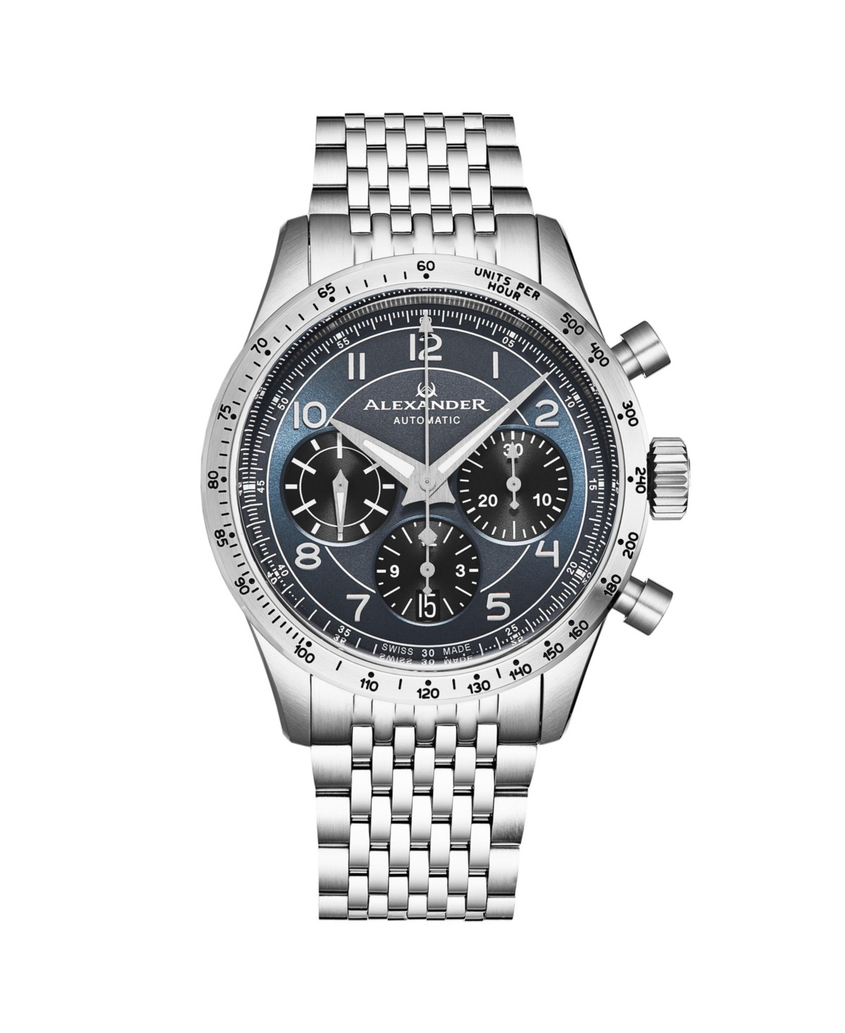 Alexander Men's Megalos Silver-tone Stainless Steel , Blue Dial , 51mm Round Watch — фото 2