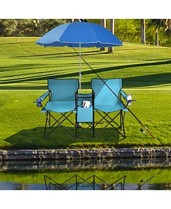 Folding Picnic Double Chair W/Umbrella Table Cooler Beach