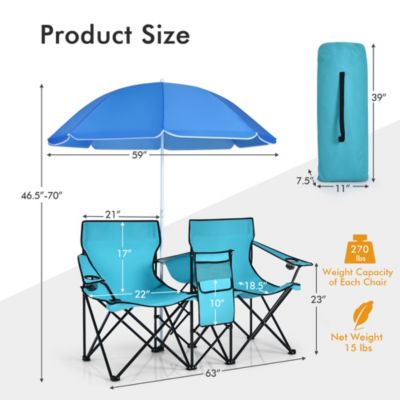 Folding Picnic Double Chair W/Umbrella Table Cooler Beach