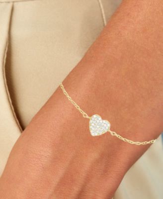 Cubic Zirconia Pav&eacute; Heart Cable Link Bracelet