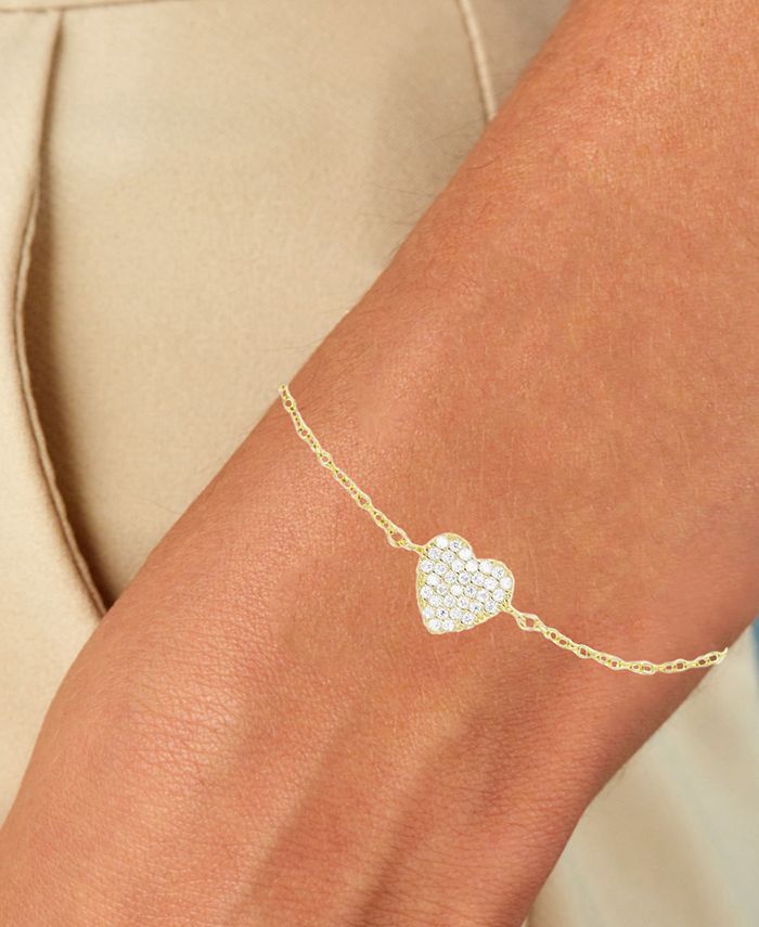 Macy's Cubic Zirconia PavÃ© Heart Cable Link Bracelet - Macy's