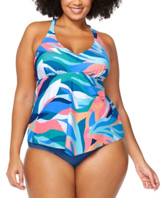 Raisins Curve Trendy Plus Size Trinidad T Back Tankini Top Tummy Control  Bottoms Women's Swimsuit In Paloma Multi