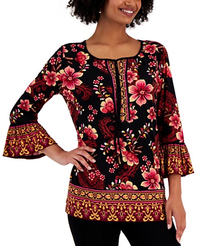 JM Collection Women's Floral-Print Jacquard Top, Created for