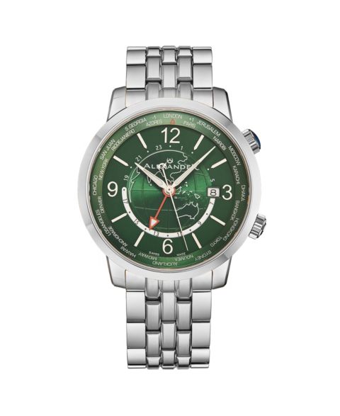 Мужские часы Alexander Journeyman 2 Silver-Tone Stainless Steel, Green Dial, 40mm Round Watch