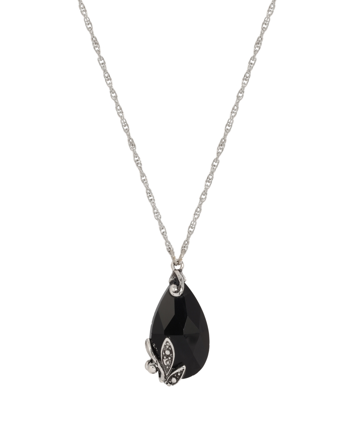 2028 Glass Teardrop Pendant Necklace In Black