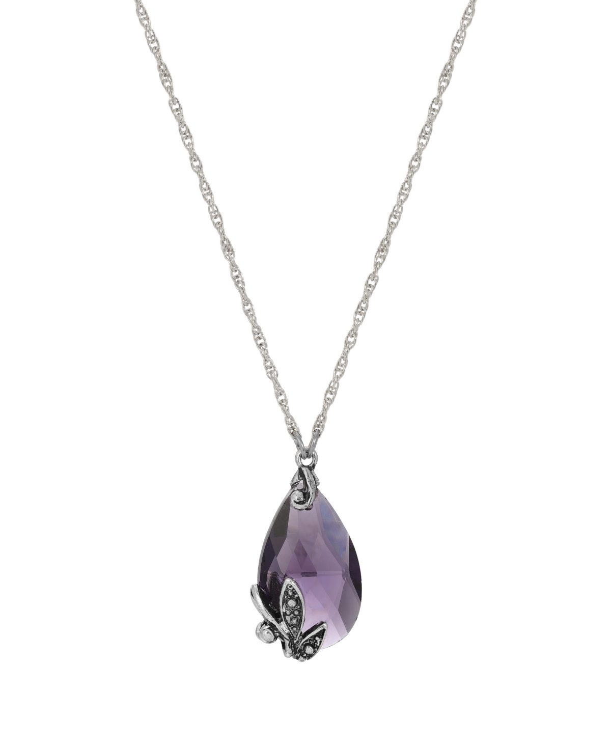 2028 Glass Teardrop Pendant Necklace In Purple
