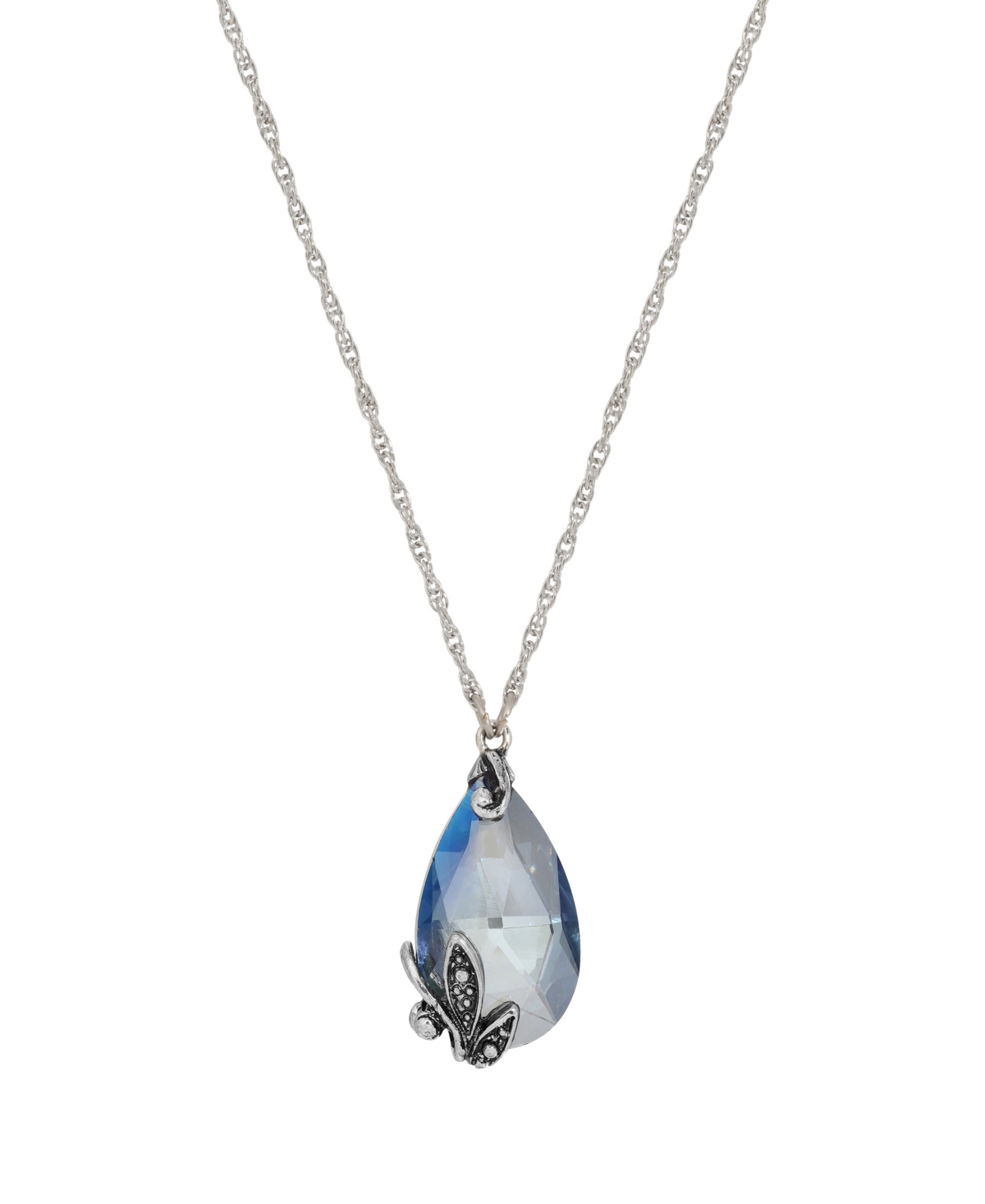 2028 Glass Teardrop Pendant Necklace In Blue