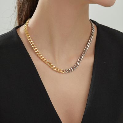 Two-Tone Stainless Steel Chain Necklace with Gold & Silver Links and Toggle Clasp