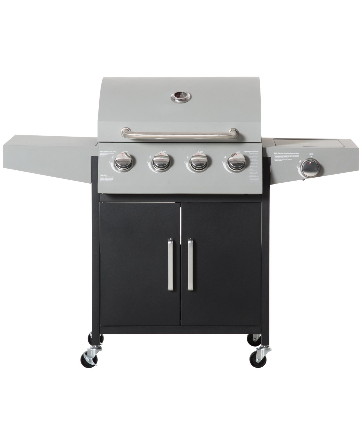 4 Burner Propane Gas Grill with Side Burner, - Silver