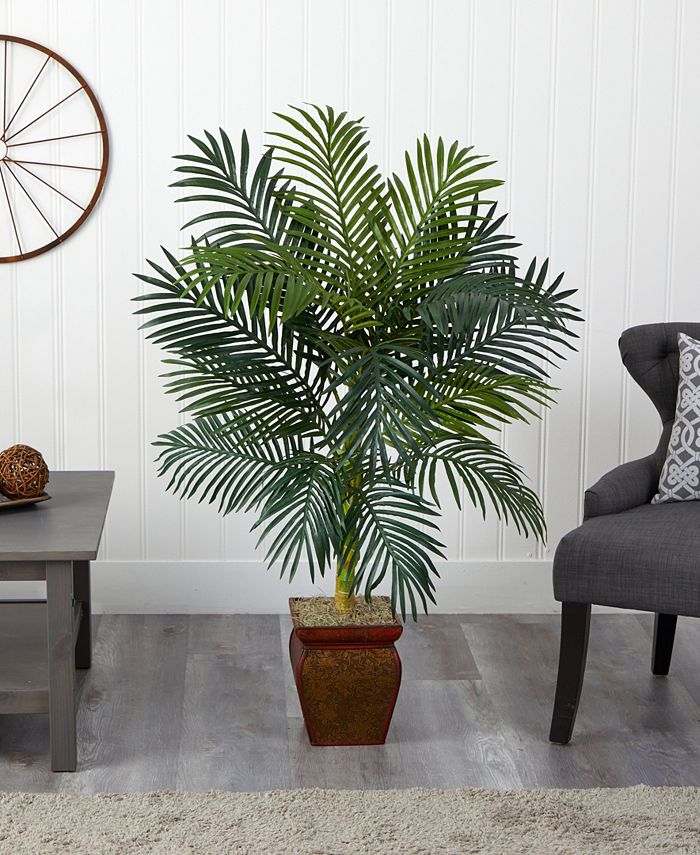 Nearly Natural - 4.5' Golden Cane Palm Tree with Decorative Planter