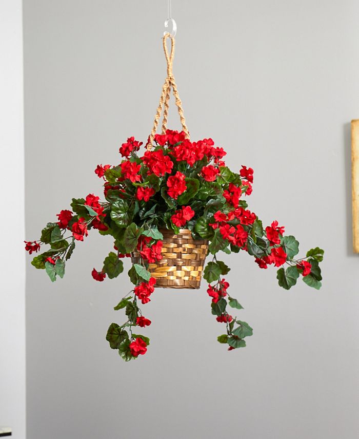 Nearly Natural - Geranium UV-Resistant Indoor/Outdoor Hanging Basket