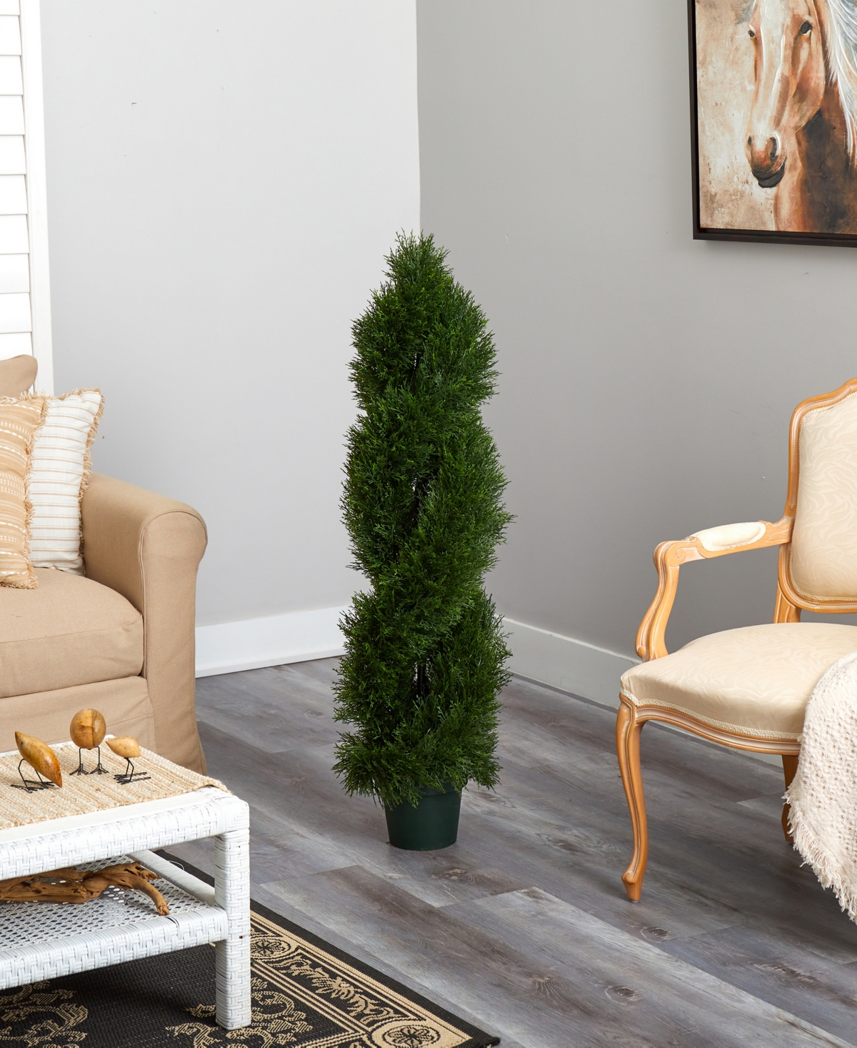 Nearly Natural 4' Double Pond Cypress Uv-Resistant Indoor/Outdoor 1036-Leaf Spiral Topiary