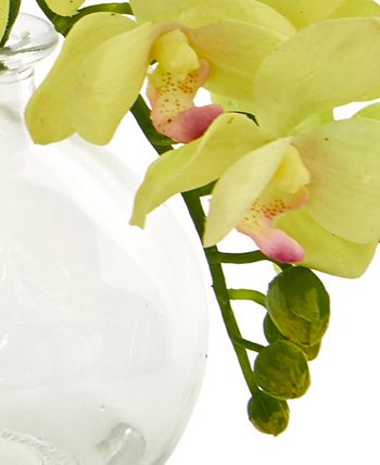 Nearly Natural - 9'' Phalaenopsis Orchid Artificial Arrangement in Glass Vase, Set of 3