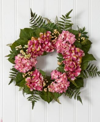 24" Pink Hydrangea & Berry Artificial Wreath