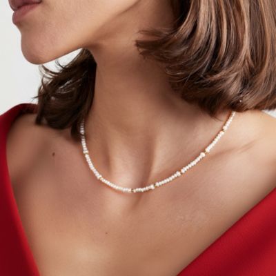 Freshwater Pearl & Stainless Steel Beaded Necklace with Mixed 6–7 mm and 3–4 mm Pearls