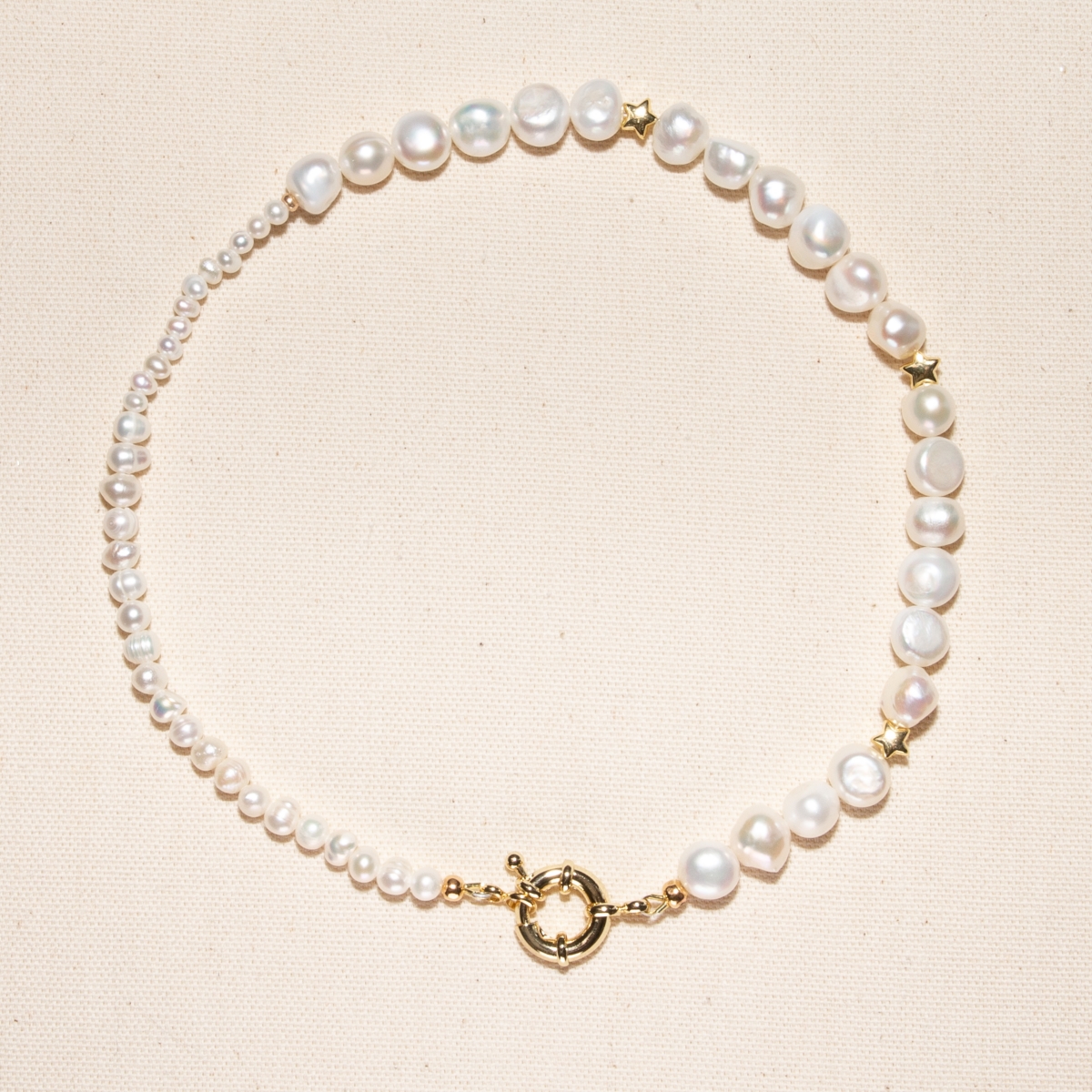 18K Gold Plated Freshwater Pearls mixed with Large and Small sizes - Ai Necklace 17" For Women - White
