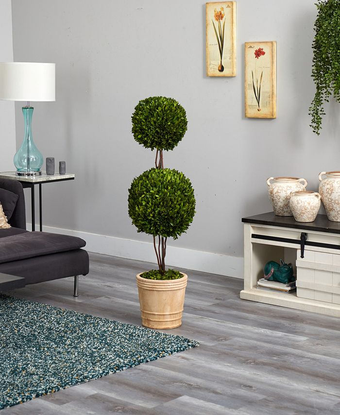 Nearly Natural 4ft. Preserved Boxwood Double Ball Topiary Tree in