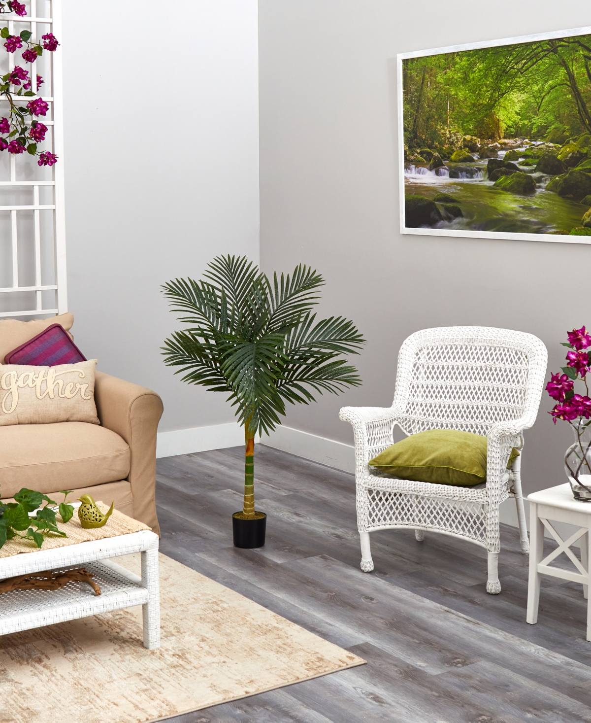 NEARLY NATURAL 4' SINGLE STALK GOLD-TONE CANE ARTIFICIAL PALM TREE 