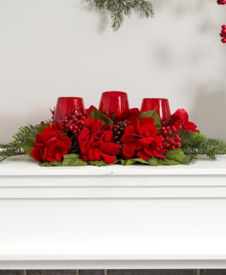 Nearly Natural Triple Hydrangea Red Candelabrum 