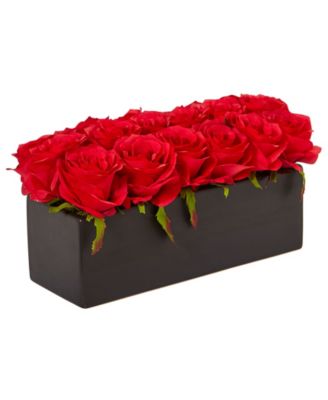 Dozen Silk Roses in Ceramic Rectangular Planter
