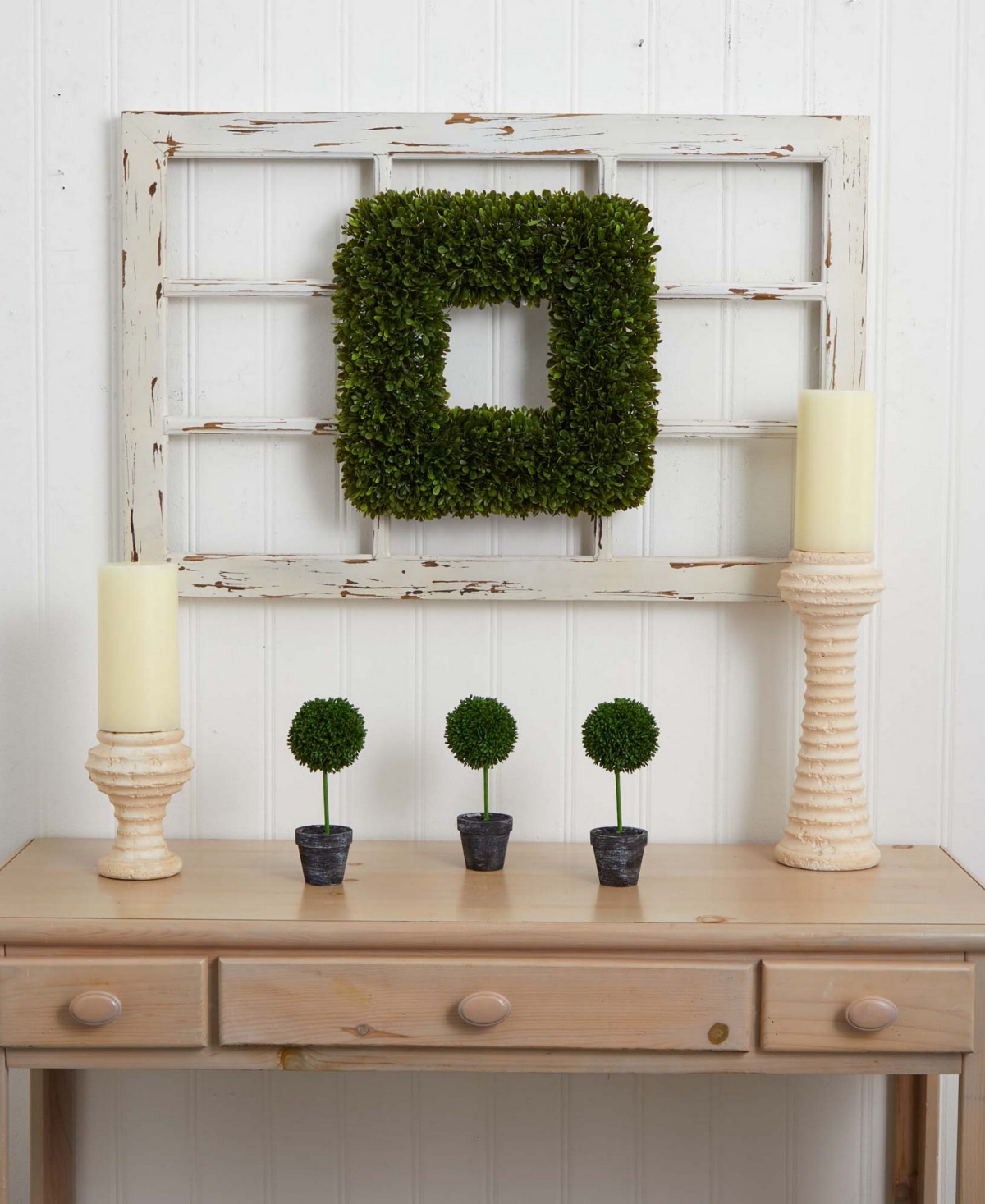 Shop Nearly Natural 17" Tea Leaf Square Wreath In Green