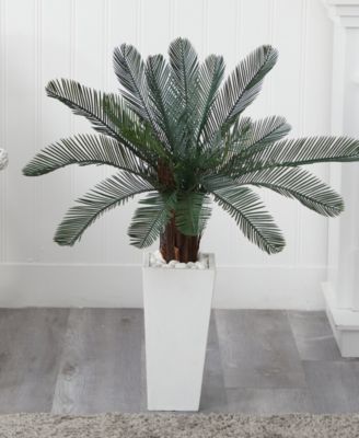 40" Cycas Artificial Tree in White Tower Planter UV Resistant
