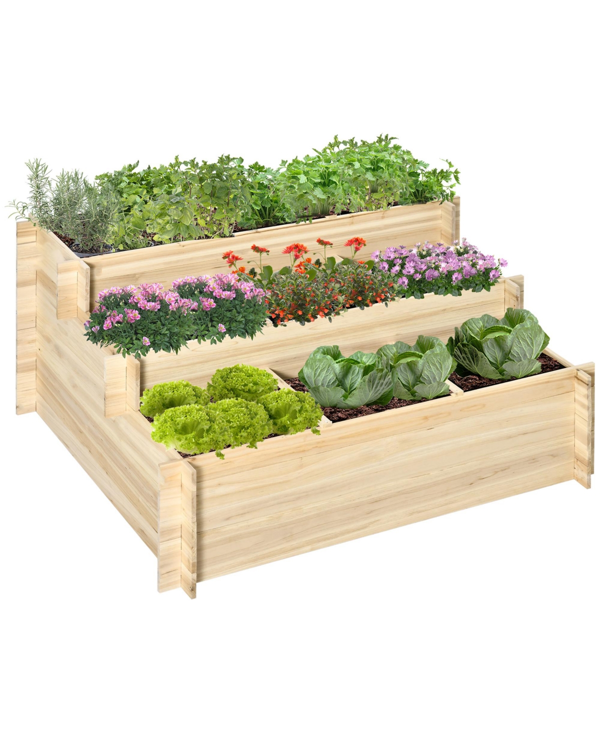3 Tier Raised Garden Bed Elevated Planter Flower Box with 9 Grow Grids and Non-woven Fabric for Vegetables, Flower, Herb Outdoor Indoor Use -
