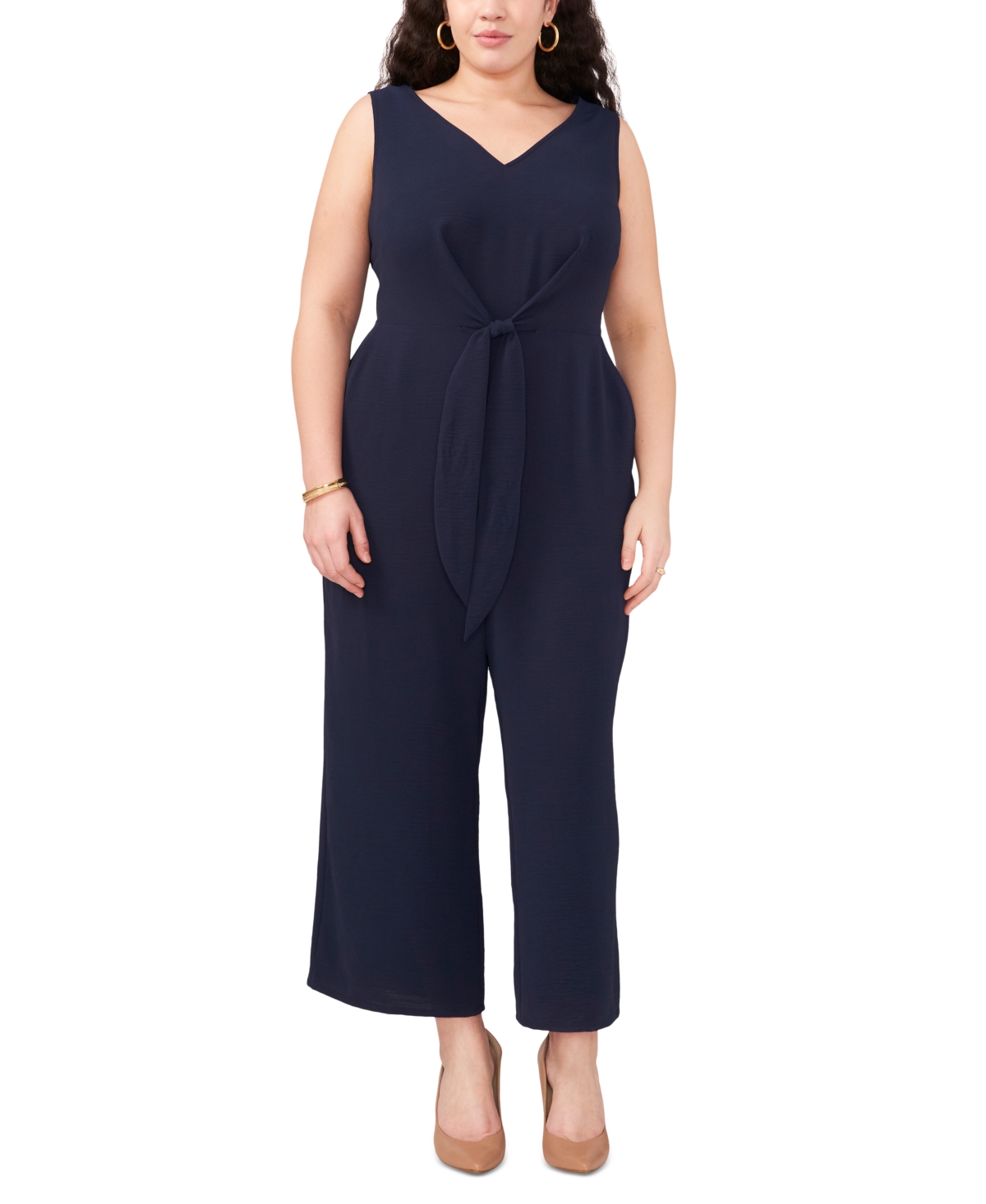 VINCE CAMUTO PLUS SIZE SOLID TIE-FRONT V-NECK JUMPSUIT