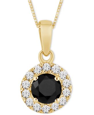 Macy's - Black Diamond (3/8 ct. t.w.) & White Diamond (1/10 ct. t.w.) Halo 18" Pendant Necklace in 14k Gold