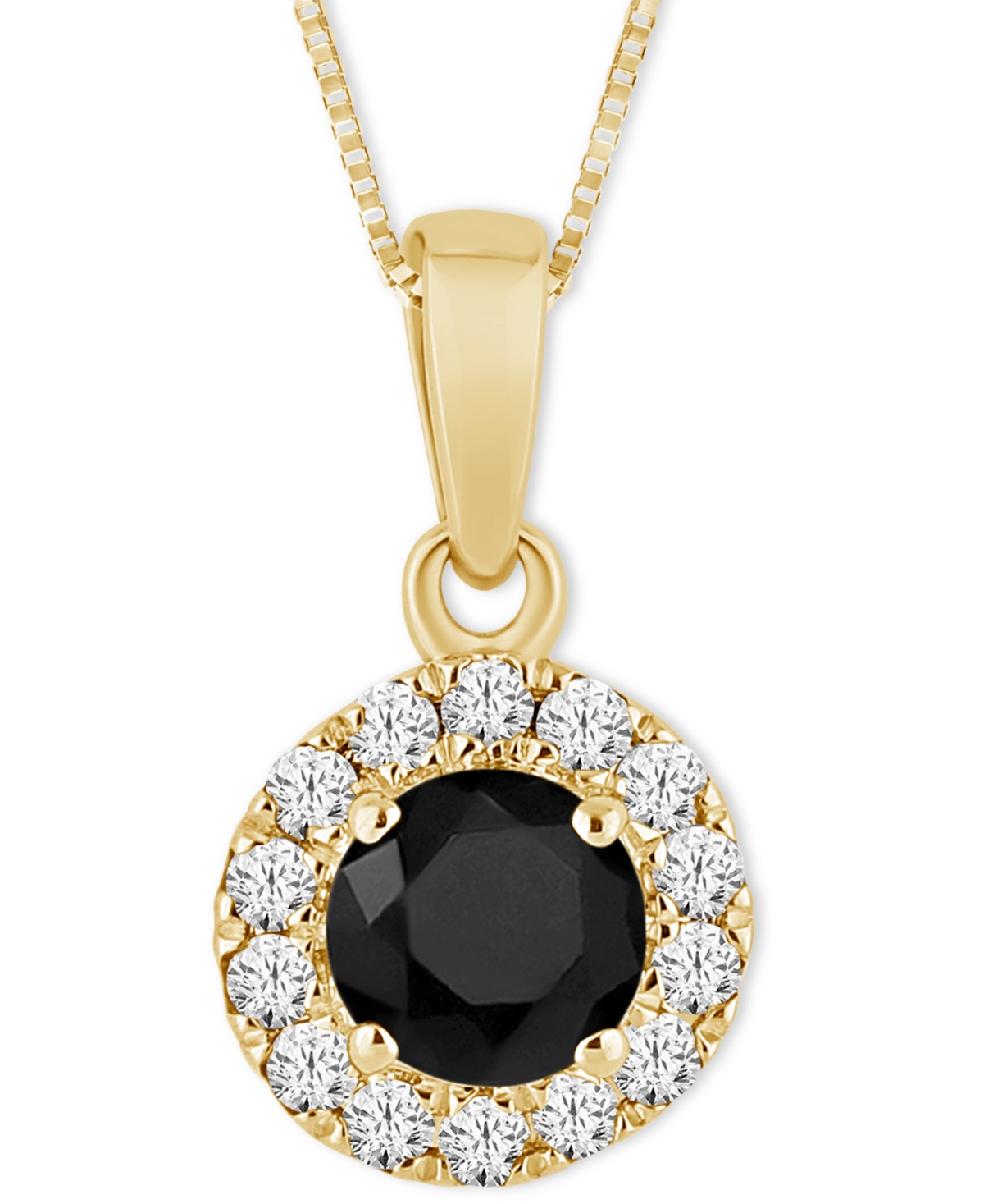 Macy's Black Diamond (3/8 Ct. T.w.) & White Diamond (1/10 Ct. T.w.) Halo 18" Pendant Necklace In 14k Gold In Yellow Gold