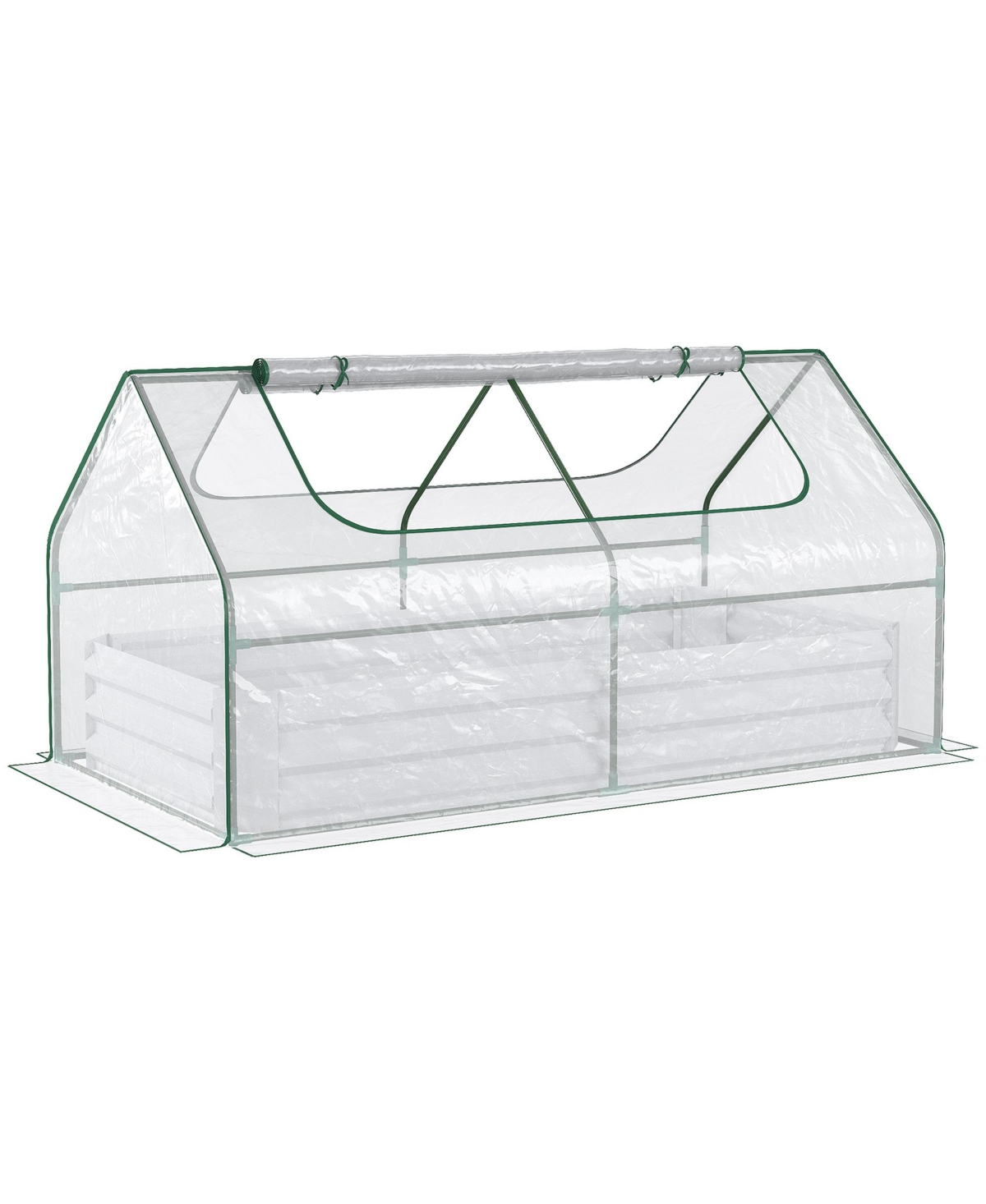 Galvanized Raised Garden Bed with Mini Greenhouse Cover, Outdoor Metal Planter Box with 2 Roll-Up Windows for Growing Flowers, Fruits, Vegeta