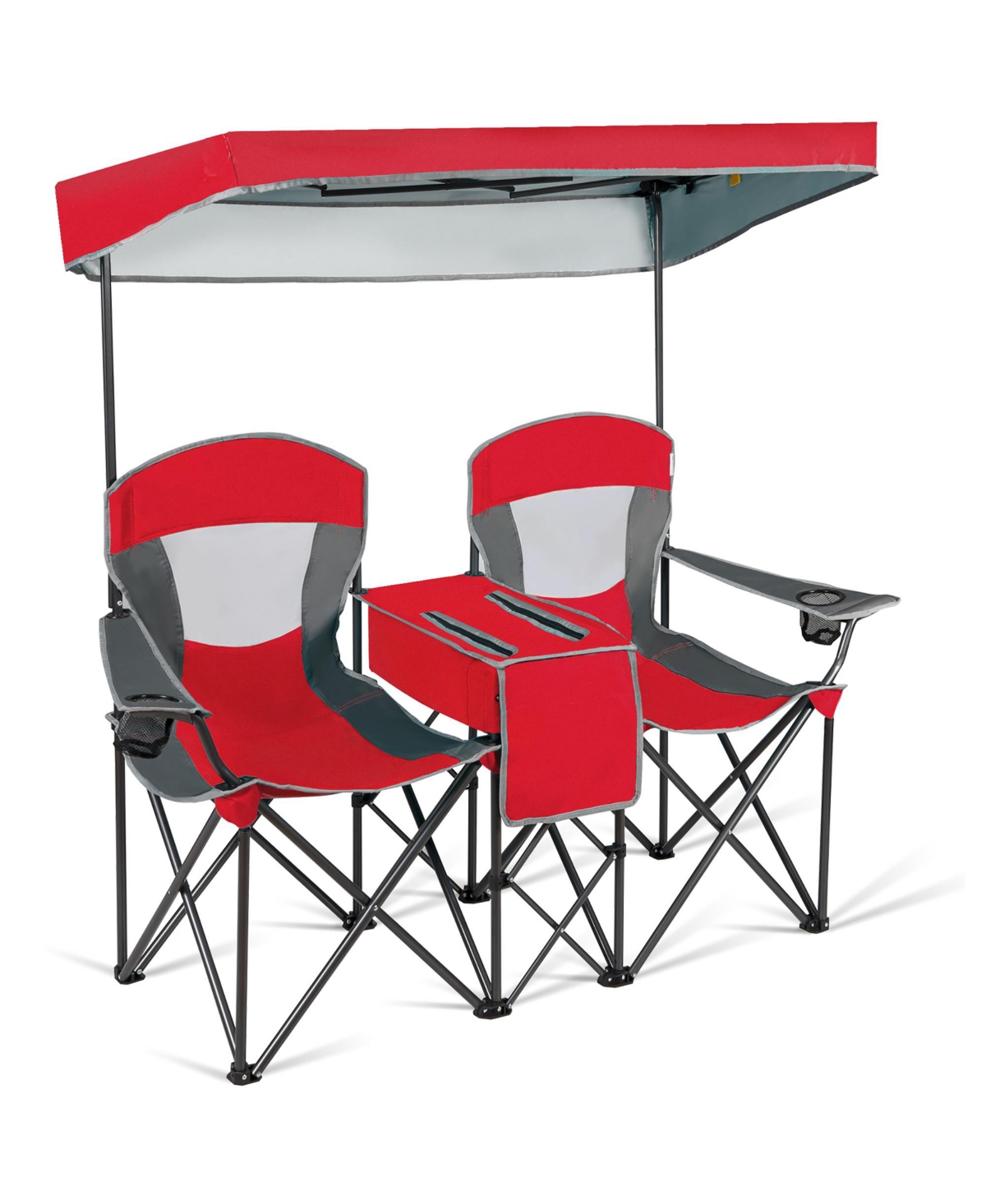 Portable Folding Camping Canopy Chairs w/ Cup Holder Cooler - Red