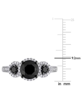 Black Diamond (1-3/4 ct. t.w.) White Diamond (1/4 ct. t.w.) 3-Stone Halo Engagement Ring in 14k White Gold