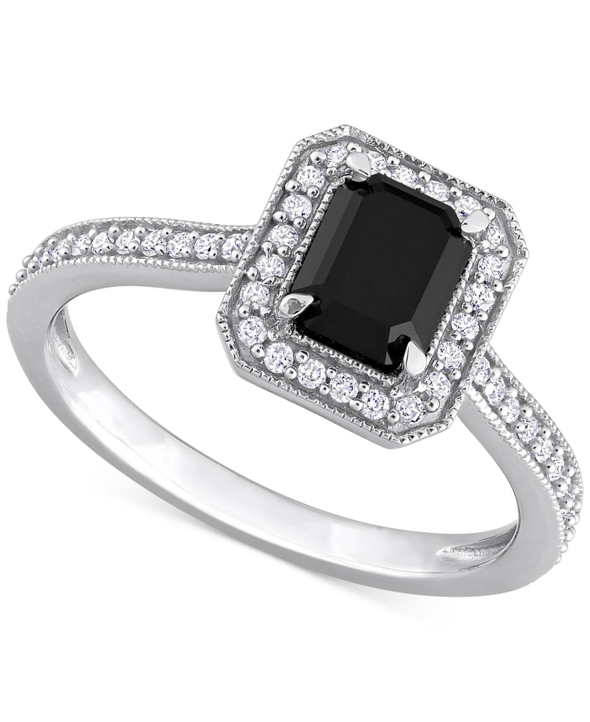 Macy's Black Diamond (1 Ct. T.w.) & White Diamond (1/4 Ct. T.w.) Emerald-cut Engagement Ring In 14k White G In White Gold