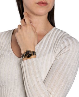 Women's Swiss Automatic Centrix Diamond (1/20 ct. t.w.) Brown High-Tech Ceramic & Rose Gold PVD Stainless Steel Bracelet Watch 31mm