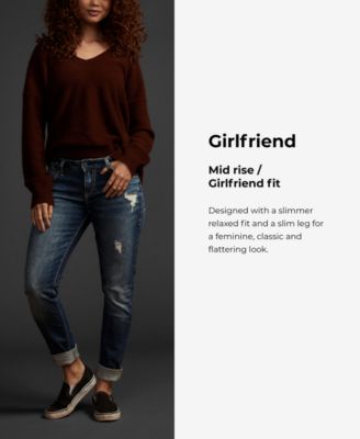 Mid Rise Distressed Girlfriend Jeans