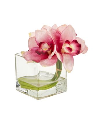 Cymbidium Orchid Artificial Arrangement in Glass Vase (Set of 2)