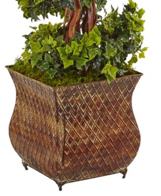 4' English Ivy Spiral Artificial Tree in Metal Planter, UV Resistant