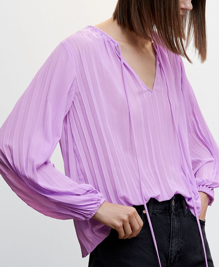 MANGO Women's Puffed Sleeves Pleated Blouse & Reviews Tops Women