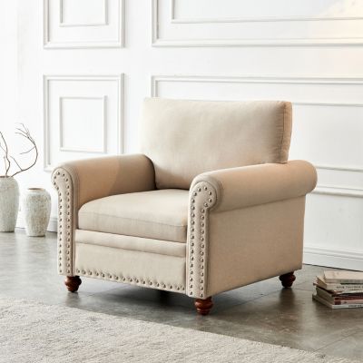 Living Room Sofa Single Seat Chair With Wood Leg Fabric