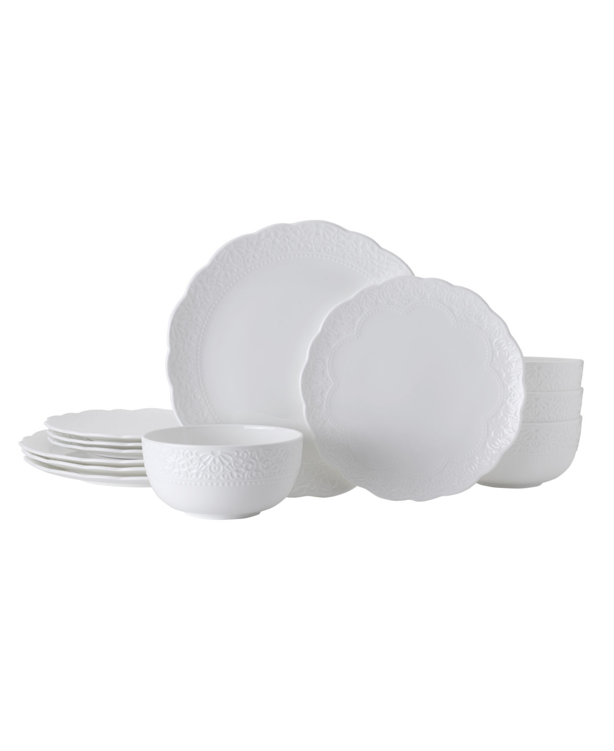 Mikasa Abigail Bone China 12 Piece Dinnerware Set, Service For 4 In White