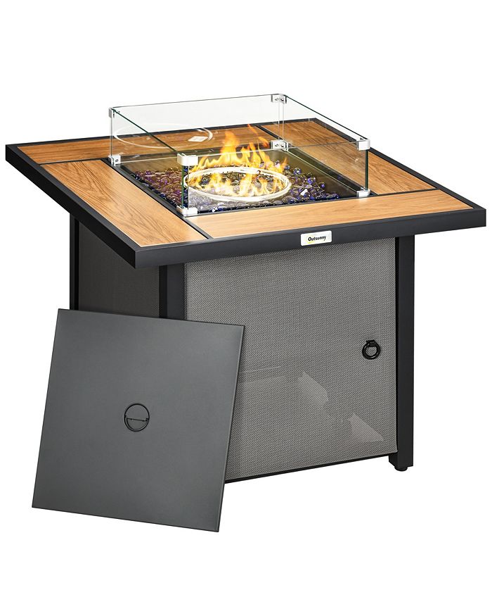 Outsunny 31.5" Propane Fire Pit Table with Lid, Square, Outdoor 50,000