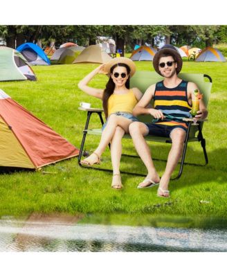 2 Person Camping Couch, Double Folding Chair w/ Cupholders,